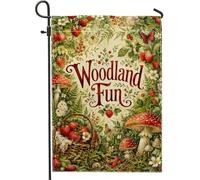 Drapeau de jardin champignon, panier de fraises rustique d'été rouge en toile de jute double face pour extérieur, pelouse, porche, terrasse, entrée, 30,5 x 45,7 cm