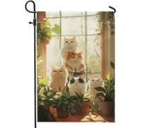 Drapeau de jardin Chat mignon, Bannière décorative extérieure avec chatons ronronnants colorés, Drapeau de jardin en tissu double face, Décoration de printemps et d'été pour la maison, 30 x 45 cm