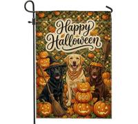 Drapeau de jardin citrouilles, balai festif d'Halloween pour chien, orange, double face, petit drapeau de jardin pour extérieur, pelouse, porche, terrasse, entrée 30,5 x 45,7 cm