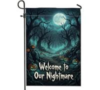 Drapeau de jardin citrouilles effrayant pleine lune arbre nu Halloween bleu foncé toile de jute double face drapeaux décoratifs pour extérieur, terrasse, pelouse, porche, entrée, camping 30,5 x 45,7