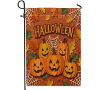 Drapeau de jardin citrouilles, feuille d'araignée saisonnière, feuille d'Halloween, orange, double face, en toile de jute décorative pour extérieur, porche, pelouse, terrasse, 30,5 x 45,7 cm