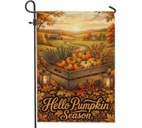Drapeau de jardin citrouilles, lanterne d'automne rustique, feuilles d'orange, double face, petit drapeau de jardin, cour, pour extérieur, pelouse, porche, terrasse, entrée, 30,5 x 45,7 cm