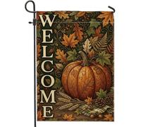 Drapeau de jardin citrouilles traditionnelles, feuilles de pin, pommes de pin, orange automne, double face, drapeaux décoratifs pour extérieur, terrasse, pelouse, porche, balcon, 30,5 x 45,7 cm