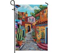 Drapeau de jardin coloré et vibrant, bannière décorative d'art urbain coloré, drapeau de jardin double face en toile de jute pour la décoration de la maison et de la pelouse extérieure, 30 x 45 cm