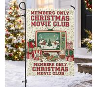 Drapeau de jardin de Noël 30,5 x 45,7 cm | Illustration télévisée vintage, drapeau de cour, boîtes cadeaux festives, seau à popcorn, biscuit au pain d'épices
