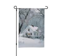 Drapeau de jardin double face 30,5 x 45,7 cm | Bannière décorative House In Snow pour anniversaire, mariage, animal de compagnie et pendaison de crémaillère toutes saisons