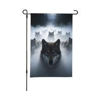 Drapeau de jardin double face 30,5 x 45,7 cm | Drapeau décoratif Wolves In The Fog pour anniversaire, mariage, animal de compagnie commémoratif et pendaison de crémaillère