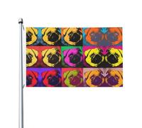 Drapeau de jardin double face Chiens Pop Art Carlin, 90 x 150 cm - Convient pour une utilisation toute l'année, décoration de porches, balcons et terrasses | Mât non inclus.