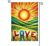 Drapeau de jardin double face Love 45,7 x 30,5 cm, soleil vif et fleurs avec mains surélevées, décoration de cour extérieure pour patio, porche