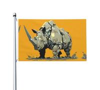 Drapeau de jardin double face motif rhinocéros en pierre, 90 x 150 cm, résistant à la décoloration, pour porche, balcon, pelouse, intérieur et extérieur, mât non inclus
