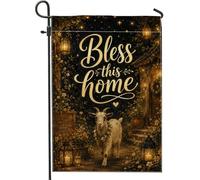Drapeau de jardin en chèvre, lanterne rustique à fleurs d'automne noire double face en toile de jute décorative pour extérieur, terrasse, pelouse, porche, balcon, 30,5 x 45,7 cm