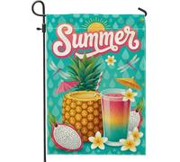 Drapeau de jardin en forme d'ananas, cocktail tropical d'été, fruit du dragon, turquoise, toile de jute double face, pour extérieur, porche, pelouse, terrasse, 30,5 x 45,7 cm
