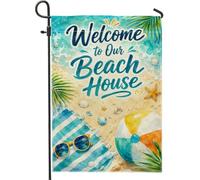 Drapeau de jardin en forme de ballon de plage, lunettes de soleil tropicales d'été, étoile de mer, turquoise, double face, drapeaux décoratifs pour extérieur, pelouse, porche, terrasse, entrée, 30,5 x