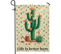 Drapeau de jardin en forme de cactus, fleurs tropicales du désert, arrosoir vert d'été double face en toile de jute pour extérieur, terrasse, pelouse, porche, entrée, camping 30,5 x 45,7 cm