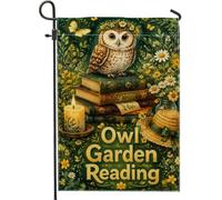 Drapeau de jardin en forme de chouette, livres rustiques vintage, papillon, printemps, toile de jute verte double face, petit drapeau de jardin pour extérieur, terrasse, pelouse, porche, entrée