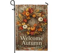 Drapeau de jardin en forme de citrouilles, couronne de feuilles rustiques en toile de jute d'automne double face pour extérieur, terrasse, pelouse, porche, entrée, camping, 30,5 x 45,7 cm