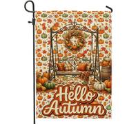 Drapeau de jardin en forme de citrouilles, couronne saisonnière rustique, feuilles d'automne en toile de jute double face, drapeaux décoratifs pour extérieur, terrasse, pelouse, porche, entrée