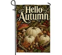 Drapeau de jardin en forme de citrouilles - Style rustique vintage - Feuille de champignon - Marron - Double face - Décoration extérieure pour extérieur, terrasse, pelouse, porche, balcon - 30,5 x