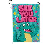 Drapeau de jardin en forme de crocodile, étoiles colorées ludiques confettis d'été turquoise double face en toile de jute pour extérieur, porche, pelouse, terrasse, 30,5 x 45,7 cm
