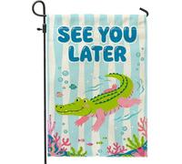 Drapeau de jardin en forme de crocodile, poisson corail espiègle d'été vert double face en toile de jute pour extérieur, pelouse, porche, terrasse, entrée, 30,5 x 45,7 cm