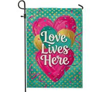 Drapeau de jardin en forme de cœurs, confettis festifs ludiques à pois pour la Saint-Valentin, la Saint-Valentin, double face, en toile de jute, pour extérieur, terrasse, pelouse, porche, balcon, 30,5