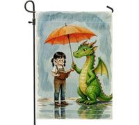 Drapeau de jardin en forme de dragon, parapluie fantaisie fantaisie vert pluie pluie double face en toile de jute décorative pour extérieur, pelouse, porche, terrasse, entrée, 30,5 x 45,7 cm