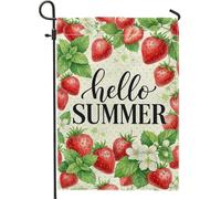 Drapeau de jardin en forme de fraise, feuille tropicale d'été, rouge, double face, en toile de jute décorative pour extérieur, terrasse, pelouse, porche, balcon, 30,5 x 45,7 cm