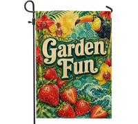 Drapeau de jardin en forme de fraise, orchidée toucan tropicale vive en toile de jute verte d'été double face pour extérieur, porche, pelouse, terrasse, 30,5 x 45,7 cm