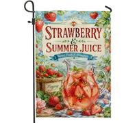 Drapeau de jardin en forme de fraise, pichet à jus d'été vintage en toile de jute rouge double face pour extérieur, terrasse, pelouse, porche, entrée, camping 30,5 x 45,7 cm