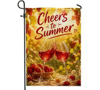 Drapeau de jardin en forme de lunettes, fleurs festives d'été rouges double face en toile de jute pour extérieur, terrasse, pelouse, porche, entrée, camping, 30,5 x 45,7 cm