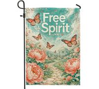 Drapeau de jardin en forme de papillon, pivoine romantique, tonnelle printanière, turquoise, double face, en toile de jute décorative pour extérieur, terrasse, pelouse, porche, balcon, 30,5 x 45,7 cm