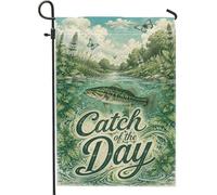 Drapeau de jardin en forme de poisson, nature vintage, papillon, vert d'été, double face, en toile de jute, drapeaux décoratifs pour extérieur, pelouse, porche, terrasse, entrée, 30,5 x 45,7 cm