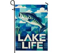 Drapeau de jardin en forme de poisson, nuages modernes en toile de jute bleu été double face pour extérieur, porche, pelouse, terrasse, 30,5 x 45,7 cm