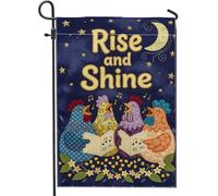 Drapeau de jardin en forme de poules - Art fantaisie - Lune - Étoiles - Printemps - Bleu marine - Double face - Décoration extérieure pour extérieur, terrasse, pelouse, porche, balcon - 30,5 x 45,7 cm