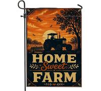 Drapeau de jardin en forme de tracteur, ferme rustique en toile de jute orange automne double face pour extérieur, porche, pelouse, terrasse, 30,5 x 45,7 cm