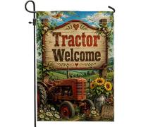 Drapeau de jardin en forme de tracteur, ferme rustique tournesol papillon d'été rouge double face en toile de jute pour extérieur, pelouse, porche, terrasse, entrée, 30,5 x 45,7 cm