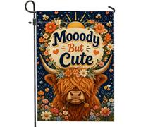 Drapeau de jardin en forme de vache, art fantaisie, fleurs, cœurs, orange, double face, en toile de jute pour extérieur, terrasse, pelouse, porche, entrée, camping 30,5 x 45,7 cm