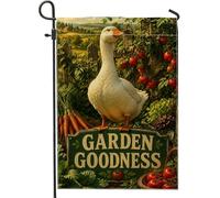 Drapeau de jardin en oie, rustique ferme, tomates, carottes, vert printemps, double face, en toile de jute décorative pour extérieur, terrasse, pelouse, porche, entrée, camping, 30,5 x 45,7 cm