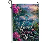 Drapeau de jardin en toile de jute double face romantique, fleurs de la nature, source d'eau, bleu, pour extérieur, terrasse, pelouse, porche, entrée, camping, 30,5 x 45,7 cm