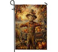 Drapeau de jardin épouvantail rustique, chariot d'Halloween en toile de jute orange double face pour extérieur, porche, pelouse, terrasse, 30,5 x 45,7 cm