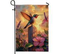 Drapeau de jardin fleuri avec colibris éclatants, bannière décorative printanière colorée, drapeau en tissu double face pour l'extérieur, art tropical pour jardin 30 x 45 cm