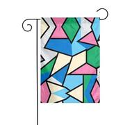 Drapeau de jardin géométrique patchwork art 30,5 x 45,7 cm, décoration de jardin extérieure double face, drapeau de style toile de jute résistant aux intempéries pour terrasse