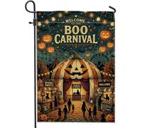 Drapeau de jardin Halloween Boo Carnaval Citrouilles 30,5 x 45,7 cm | Jack-o'-Lantern Tente drapeau de pelouse, guirlande lumineuse, paysage forain, atmosphère automnale, thème de carnaval