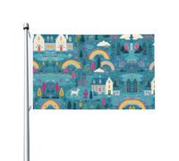 Drapeau de jardin imprimé cheval sous l'arc-en-ciel, 91,4 x 152,4 cm, adapté pour les pelouses, balcons, terrasses, intérieur et extérieur, avec œillets métalliques, mât non inclus.