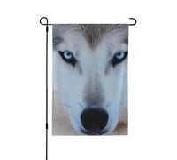 Drapeau de jardin imprimé loup aux yeux bleus 31,8 x 45,7 cm, drapeau de décoration extérieure double face pour jardin, terrasse, pelouse, jardin, porche