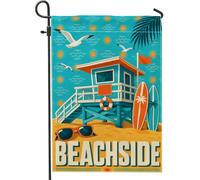 Drapeau de jardin Lifeguard Tower - Lunettes de soleil côtières d'été - Planches de surf - Turquoise - Double face en toile de jute - Drapeaux décoratifs pour extérieur, terrasse, pelouse, porche