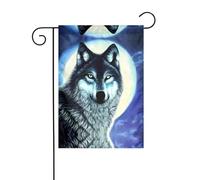 Drapeau de jardin loup sous la lune - 30,5 x 45,7 cm - Double face - Décoration de jardin en toile de jute résistante aux intempéries - Pour terrasse