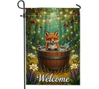 Drapeau de jardin motif renards, tonneau nature fantaisie, papillon, toile de jute verte d'été, drapeaux décoratifs double face pour extérieur, porche, pelouse, terrasse, 30,5 x 45,7 cm