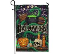 Drapeau de jardin mystique Halloween Serpent et chaudron 30,5 x 45,7 cm | Décoration gothique de sorcellerie, drapeau de pelouse, chaudron mystique, motif citrouilles sculptées