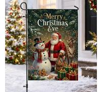 Drapeau de jardin Père Noël et bonhomme de neige 30,5 x 45,7 cm | Bonhomme de neige, drapeau de pelouse, renne, biscuit en pain d'épices, boîtes cadeaux, forêt d'hiver